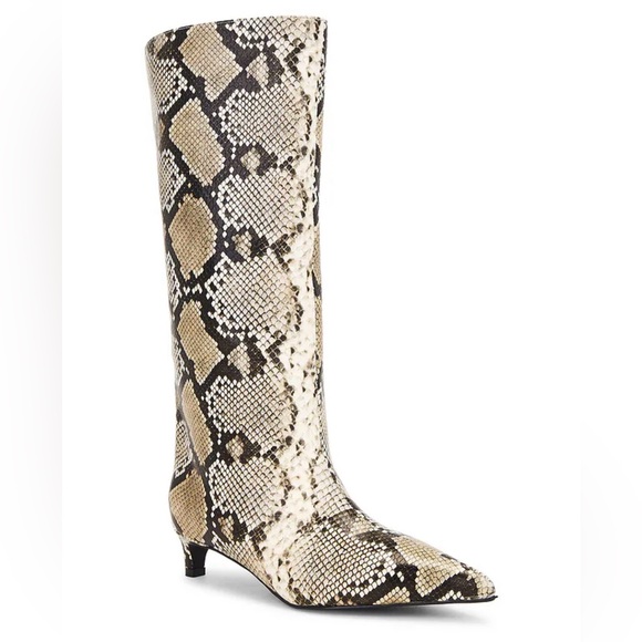 Nakedvice Leather The Stacey Boot in Snake Kitten Heel Pointed Toe Wide Shaft 5 - Picture 1 of 8